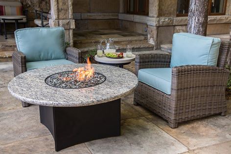 Oriflamme Santo Granite fire tables photo — Splash City